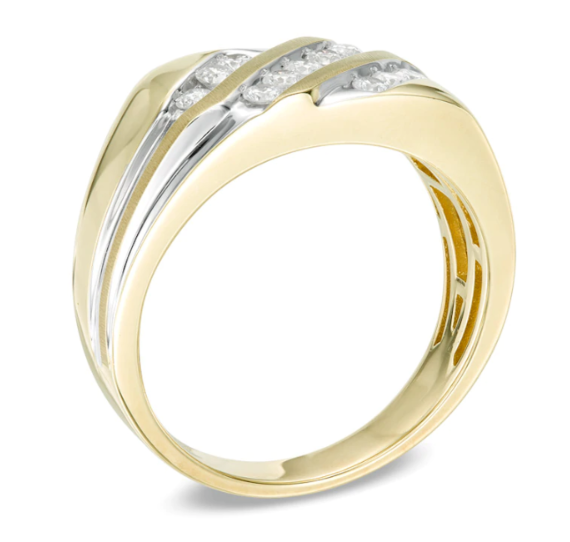 $1200 Sieren 1/2 CT. T.W. DurchMeinnt Drei sterseinn Zeile Schräg Verbotd in 10K Gold