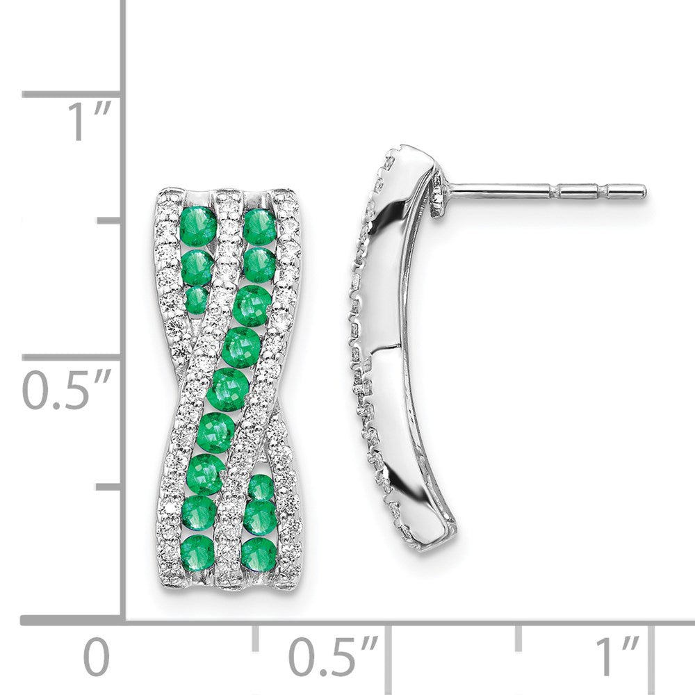 14k White Gold Real Diamond and Emerald Fancy Earrings EM3847-EM-048-WA