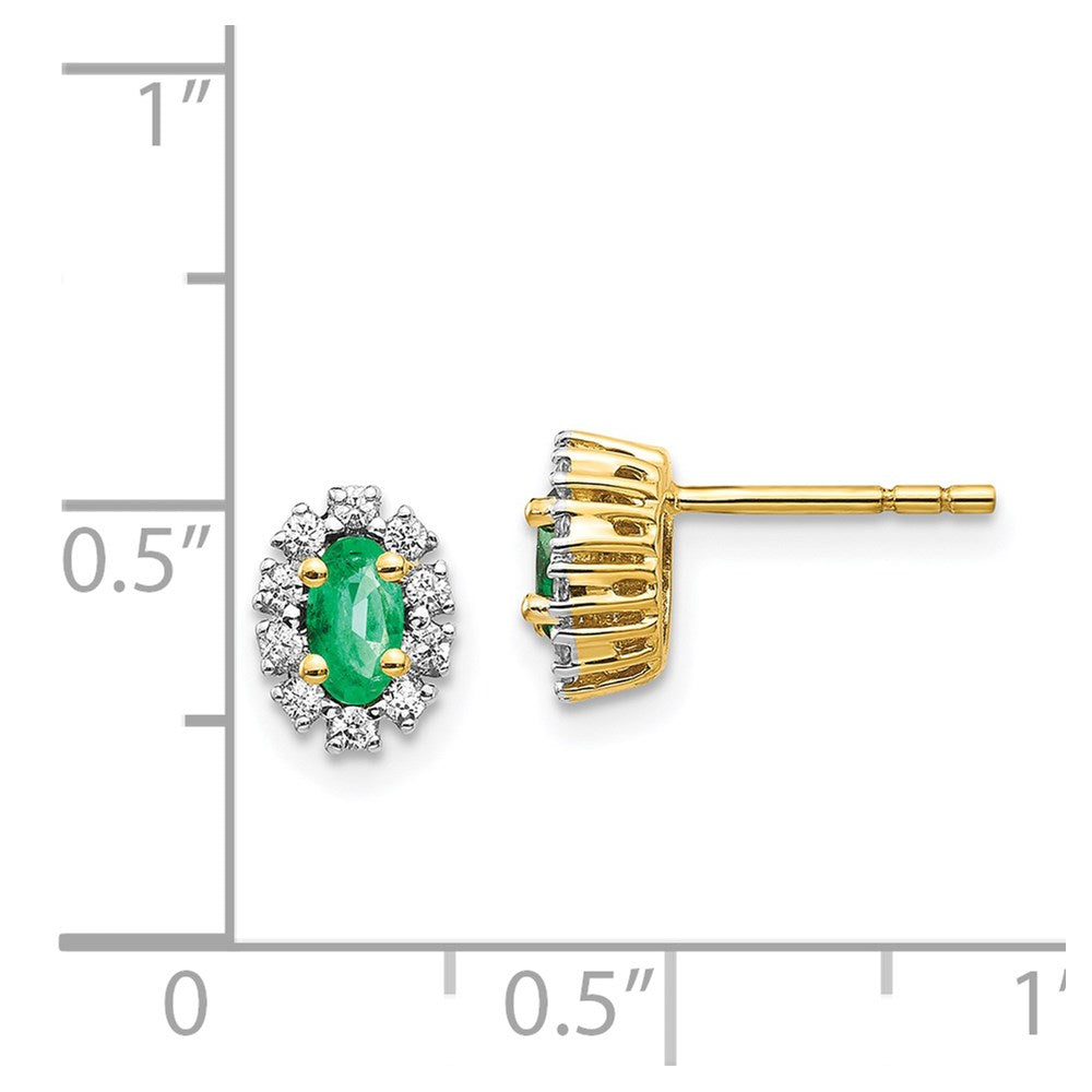 14k Yellow Gold 1/5Ct Real Diamond and Emerald Oval Halo Earrings EM5591-EM-020-YA
