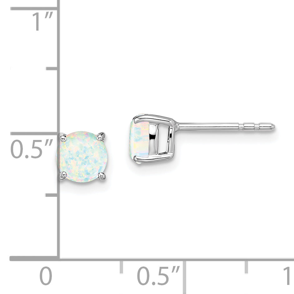 Fest 14k Wiriß Gold Runden Erstellt Simuliert Opal OhrRinge