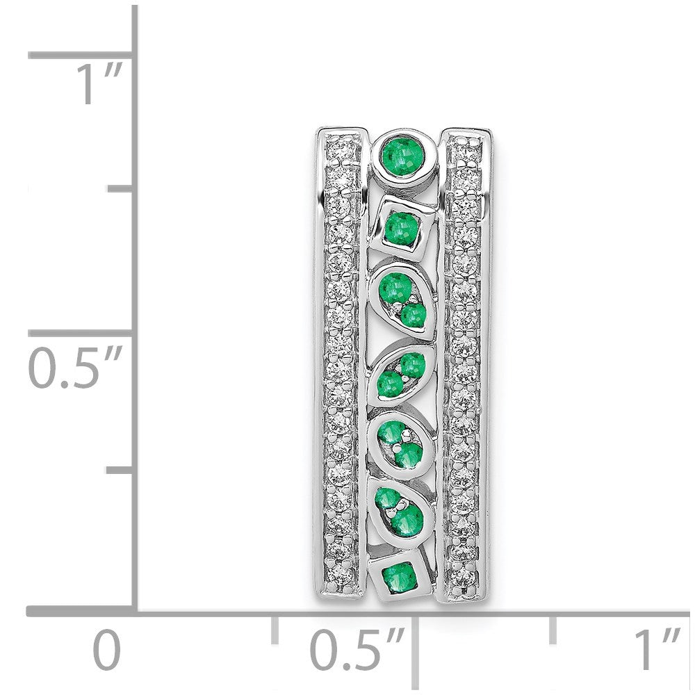 14k white gold real diamond and emerald fancy chain slide pm3853 em 020 wa