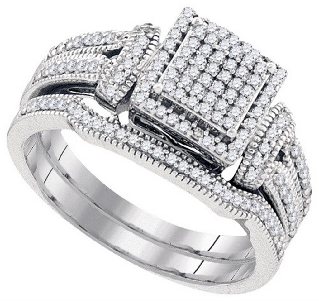 14k Wiriß Gold DurchMeinnt CLüster Braut Hochzees Ring Sbeiz 3/8 Ktzw