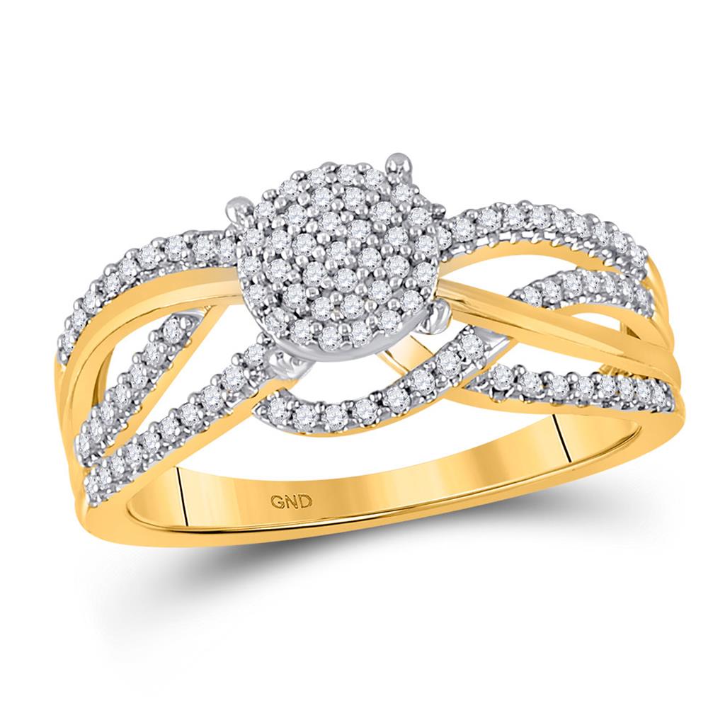 10k Gelb Gold Runden DurchMeinnt Gewirbte CLüster Ring 1/3 Ktzw