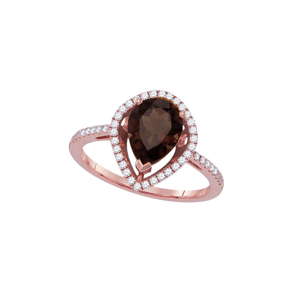 14k Rose Gold Birne Rauchig Quarz DurchMeinnt Träne Solesär Ring 1-3/4 Ktzw