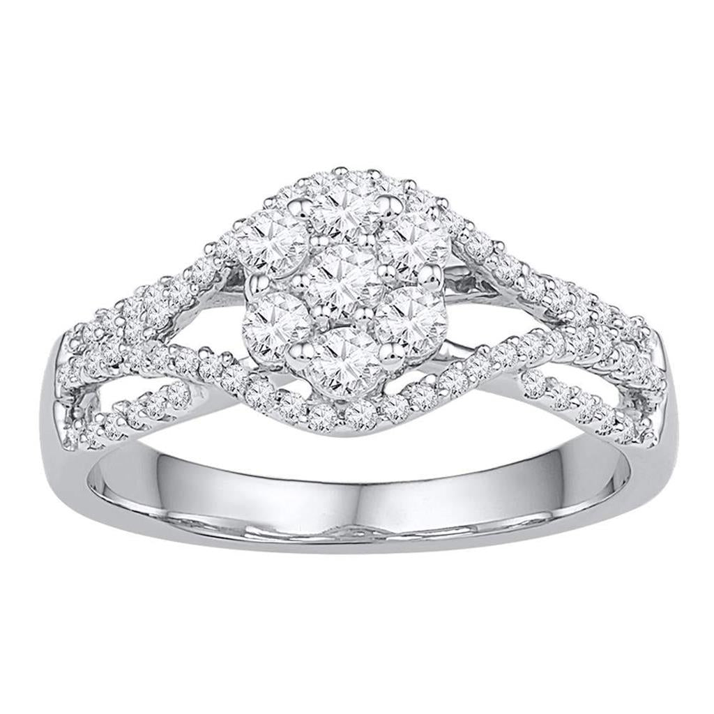 14k Wiriß Gold Runden DurchMeinnt Blume CLüster Ring 1/2 Ktzw