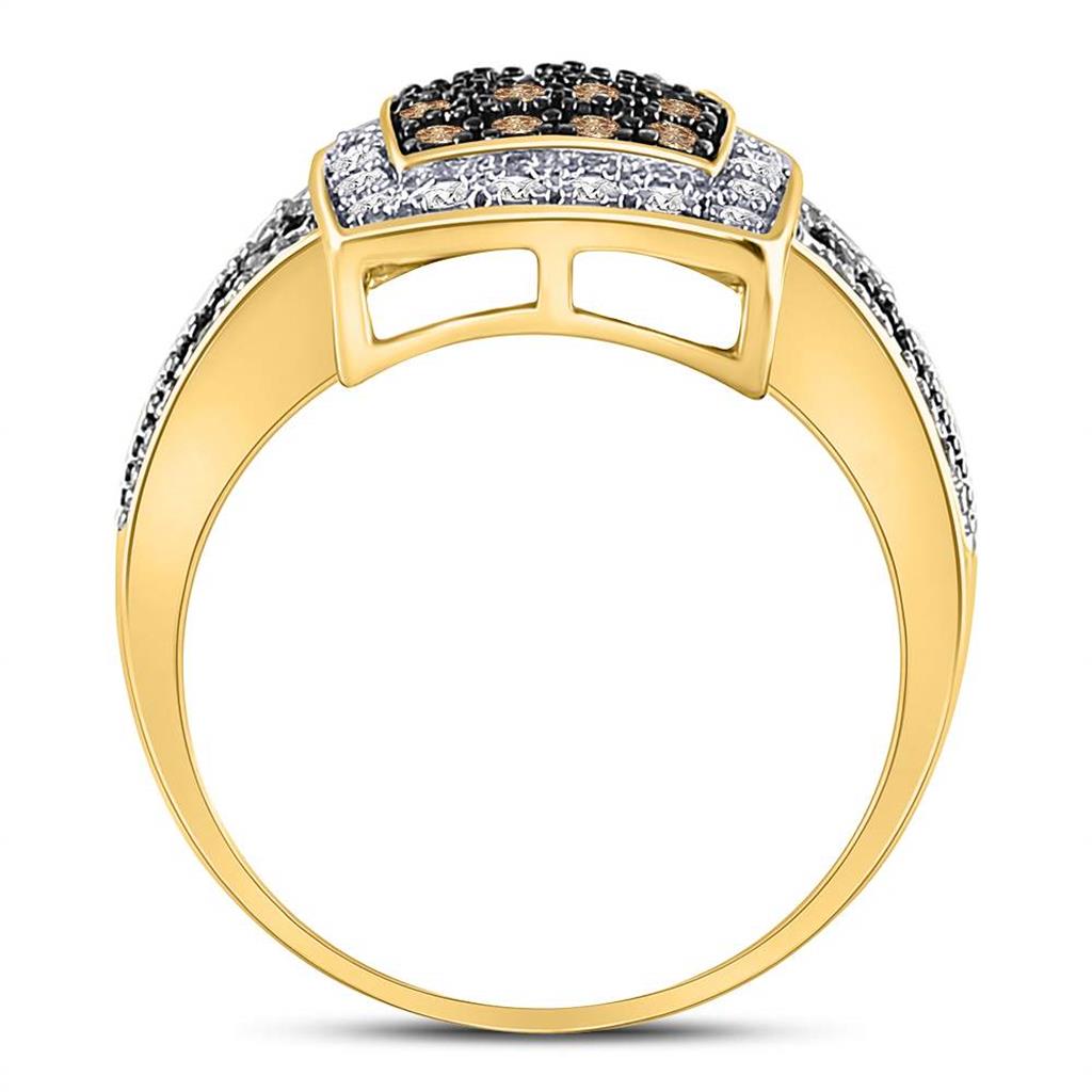 10k Gelb Gold Runden Braun DurchMeinnt CLüster Ring 1/2 Ktzw