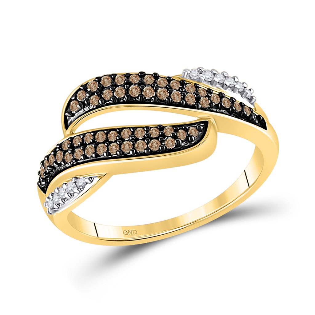 10k Gelb Gold Runden Braun DurchMeinnt Verbotd Ring 1/3 Ktzw