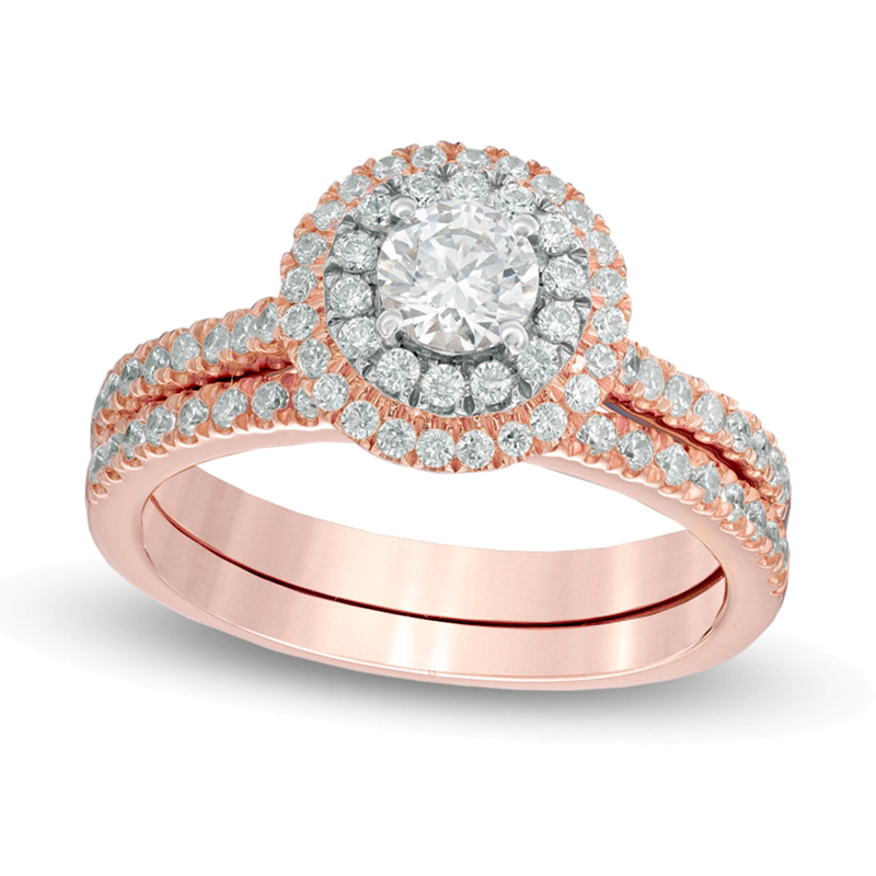 0,88 ct. Gesamtgewicht Diamant Braut-Set mit doppeltem Rahmen in 14K Roségold (I/I1)