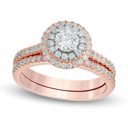 0,88 ct. Gesamtgewicht Diamant Braut-Set mit doppeltem Rahmen in 14K Roségold (I/I1)