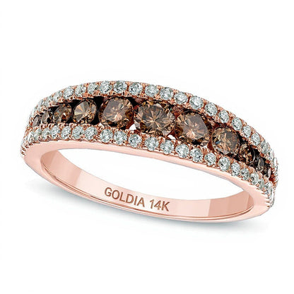 1.0 CT. Gesamtgewicht Champagner und weißer Diamant Memoire-Ring in 14K Roségold