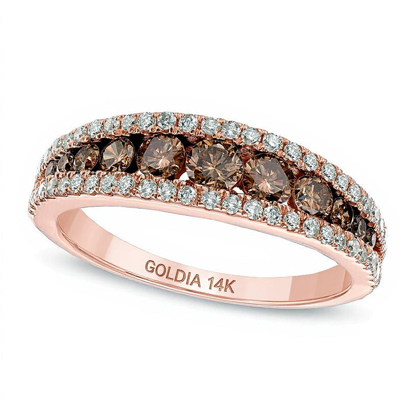 1.0 CT. Gesamtgewicht Champagner und weißer Diamant Memoire-Ring in 14K Roségold
