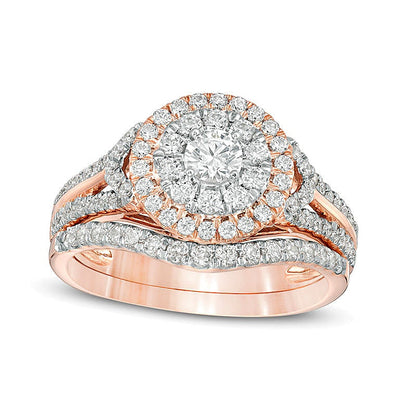 1.0 CT. Gesamtgewicht Diamant Braut-Set mit doppeltem Rahmen in 10K Roségold