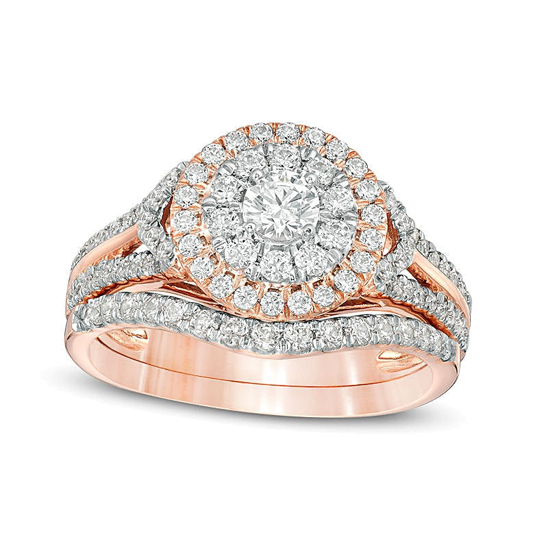 1.0 CT. Gesamtgewicht Diamant Braut-Set mit doppeltem Rahmen in 10K Roségold