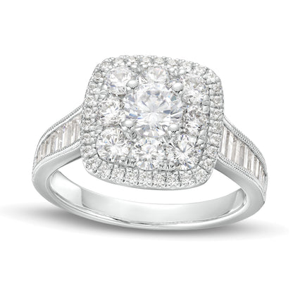 1,75 ct. Gesamtgewicht Diamant Halo-Verlobungsring mit doppeltem Kissenschliff-Rahmen im Vintage-Stil in 14K Weißgold (I/I1)
