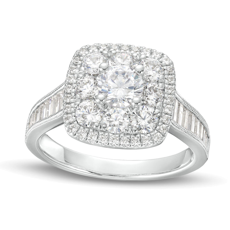 1,75 ct. Gesamtgewicht Diamant Halo-Verlobungsring mit doppeltem Kissenschliff-Rahmen im Vintage-Stil in 14K Weißgold (I/I1)