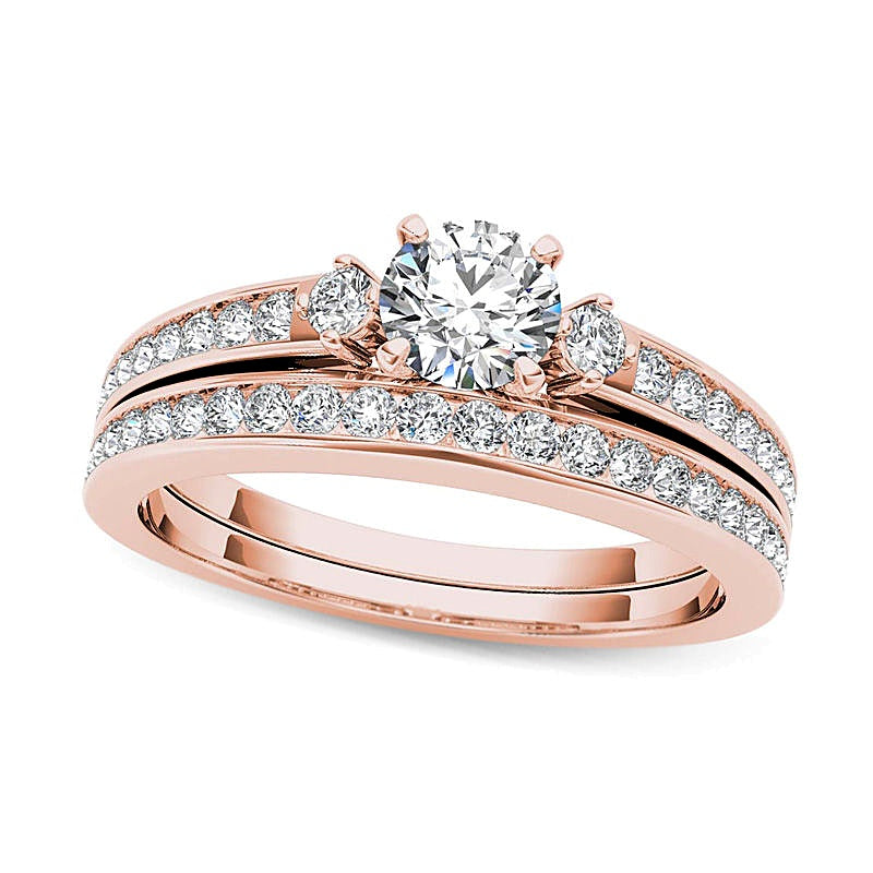 Diamant-Brautset mit sich verjüngender Schiene, 1.0 CT. TW, in 14K Roségold