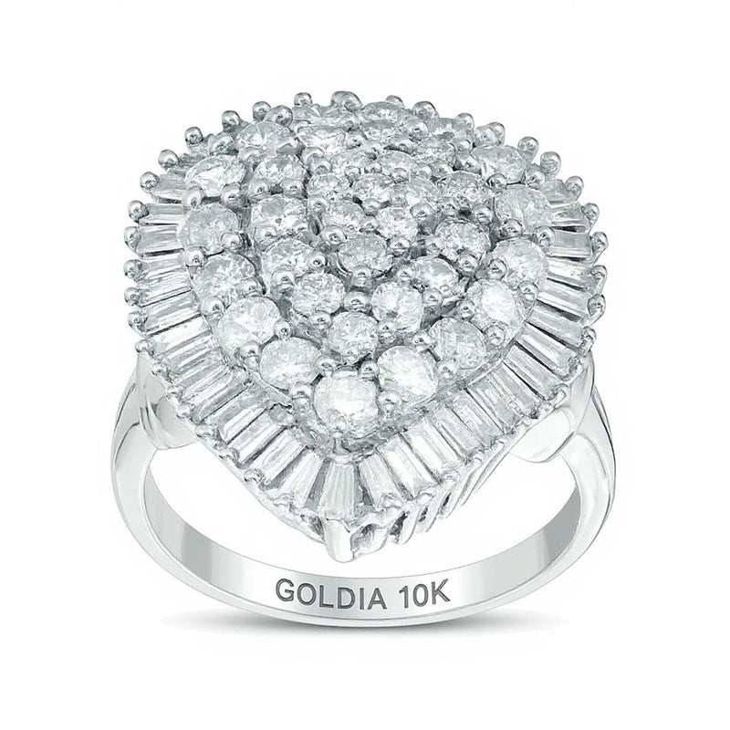 3.0 ct. Gesamtgewicht Komposit-Diamant Fashion-Ring tropfenförmig in 10K Weißgold
