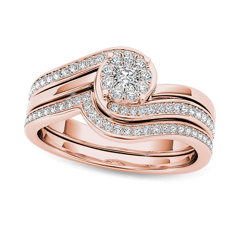 0.5 ct. Gesamtgewicht Komposit-Diamant Blüten-Bypass Brautset in 14K Roségold