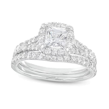 Braut-Set mit Labordiamanten im Princess-, Rund- und Kissenschliff 1.88 CT. TW in 14K Weißgold (I/SI2)