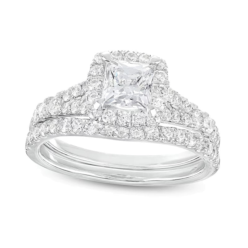Braut-Set mit Labordiamanten im Princess-, Rund- und Kissenschliff 1.88 CT. TW in 14K Weißgold (I/SI2)