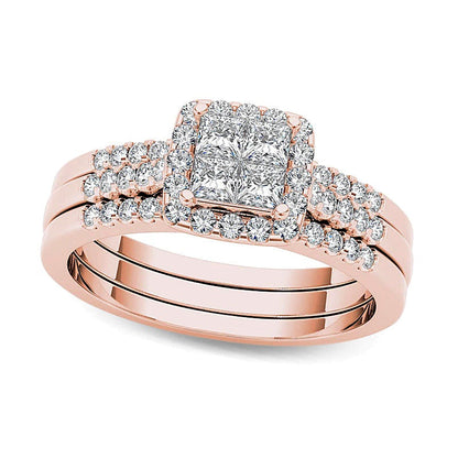 0.75 ct. Gesamtgewicht Braut-Set mit Diamanten im Princess- und Rundschliff in 14K Roségold