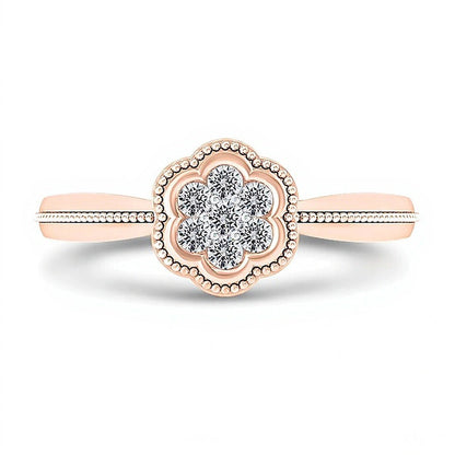 0.1 ct. Gesamtgewicht Multi-Diamant Ring mit floralem Rahmen im Vintage-Stil in 10K Roségold
