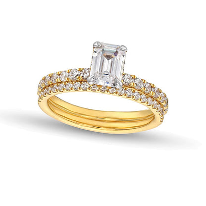 Braut-Set mit Labordiamanten im Smaragdschliff 1,75 ct. Gesamtgewicht in 14K Gelbgold (F/SI2)