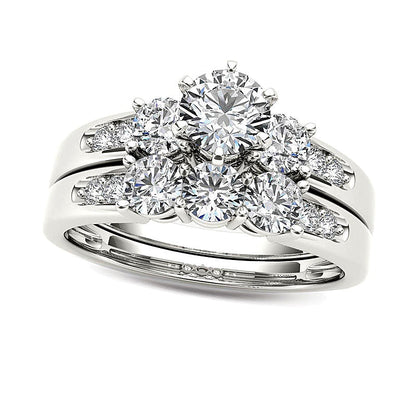 Diamant-Brautset Dreistein 1.5 ct. Gesamtgewicht in 14K Weißgold