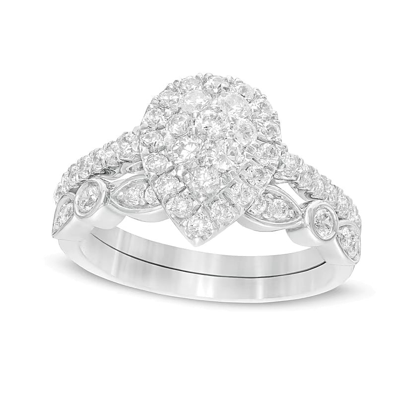 Braut-Set Komposit mit tropfenförmigen Diamanten im Art-déco-Stil 1.0 ct. Gesamtgewicht in 10K Weißgold