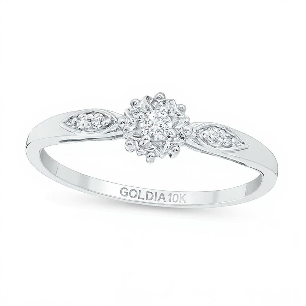 0.07 ct. Gesamtgewicht Diamant Sunburst Freundschaftsring in 10K Weißgold