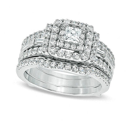 1,5 ct. Gesamtgewicht Diamant-Brautset im Princess- und Baguette-Schliff in 14K Weißgold