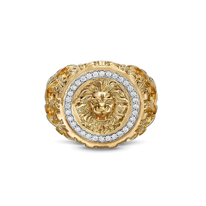 Ring mit Löwenkopf-Motiv und Diamanten 0,25 ct. Gesamtgewicht in 10K Gelbgold