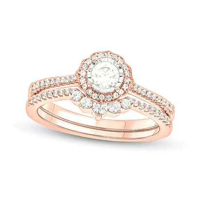 0.5 ct. Gesamtgewicht Diamant Vintage-Blüten-Brautset in 10K Roségold (I/I2)