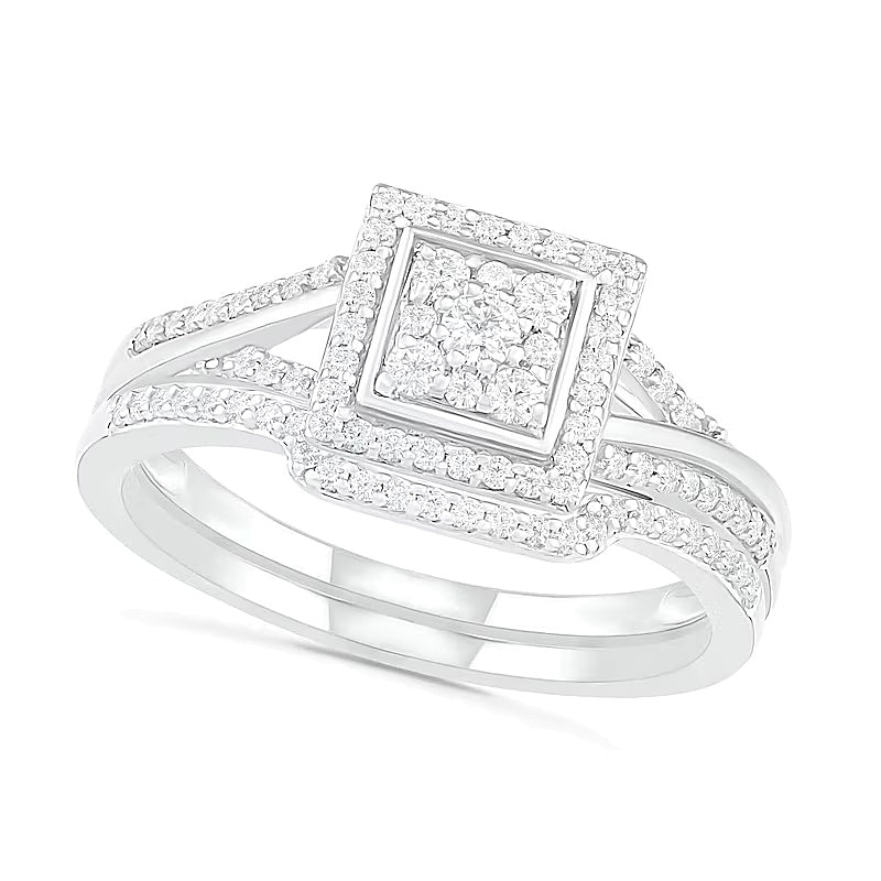Brautset mit Diamanten im runden und Princess-Schliff 0,38 ct. Gesamtgewicht in 10K Weißgold für Damen