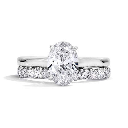 2.0 CT. TW Braut-Set mit ovalem Labordiamant und verstecktem Rahmen in 14K Weißgold (F/VS2)