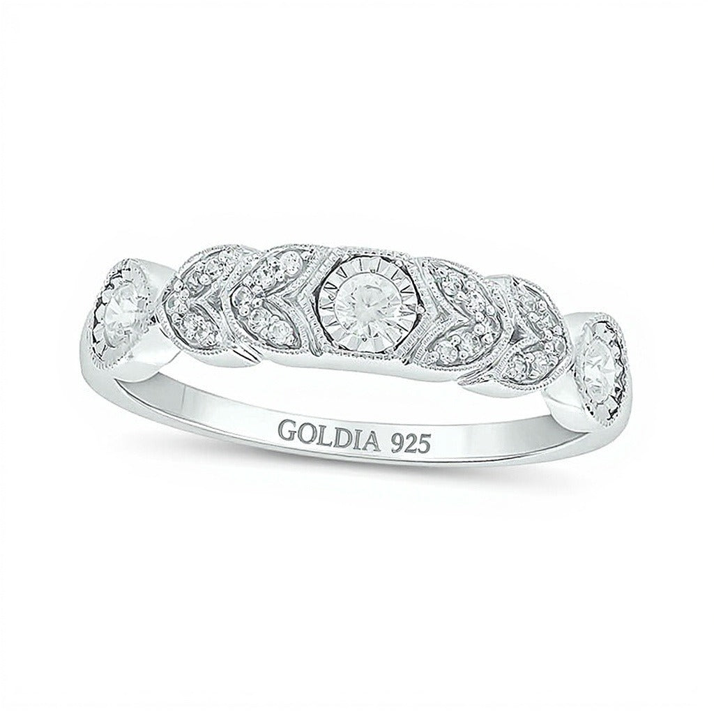 0.25 ct. Gesamtgewicht Diamant Ring im floralen Art-déco-Vintage-Stil zum Stapeln aus rhodiniertem Sterlingsilber
