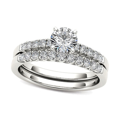 Brautset mit Diamanten 1.0 CT. Gesamtgewicht in 14K Weißgold