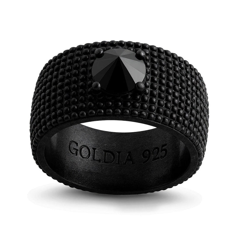 Fashion-Ring mit rundem schwarzen Spinell in oxidiertem, rhodiniertem Sterlingsilber