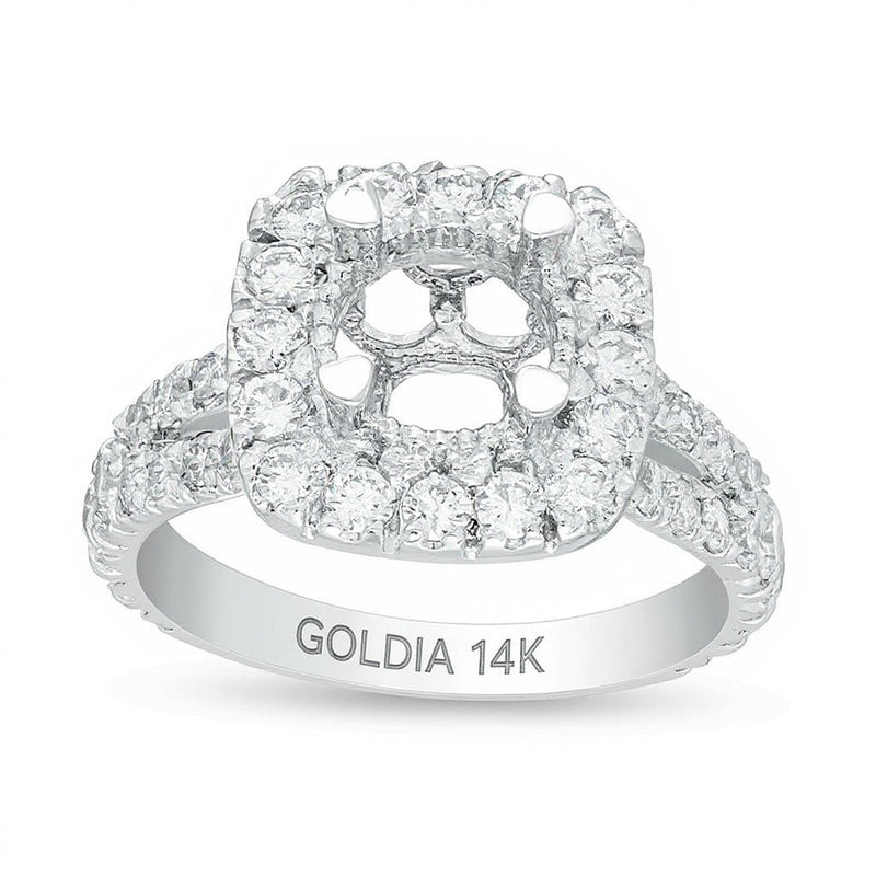 Ring-Fassung mit Diamanten im Kissenschliff-Rahmen, 1.5 ct. Gesamtgewicht, 14K Weißgold