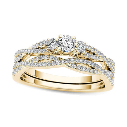 0.5 ct. Gesamtgewicht Diamant Dreistein Twist Braut-Set in 14K Gelbgold