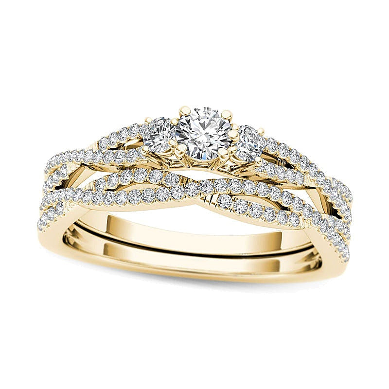 0.5 ct. Gesamtgewicht Diamant Dreistein Twist Braut-Set in 14K Gelbgold