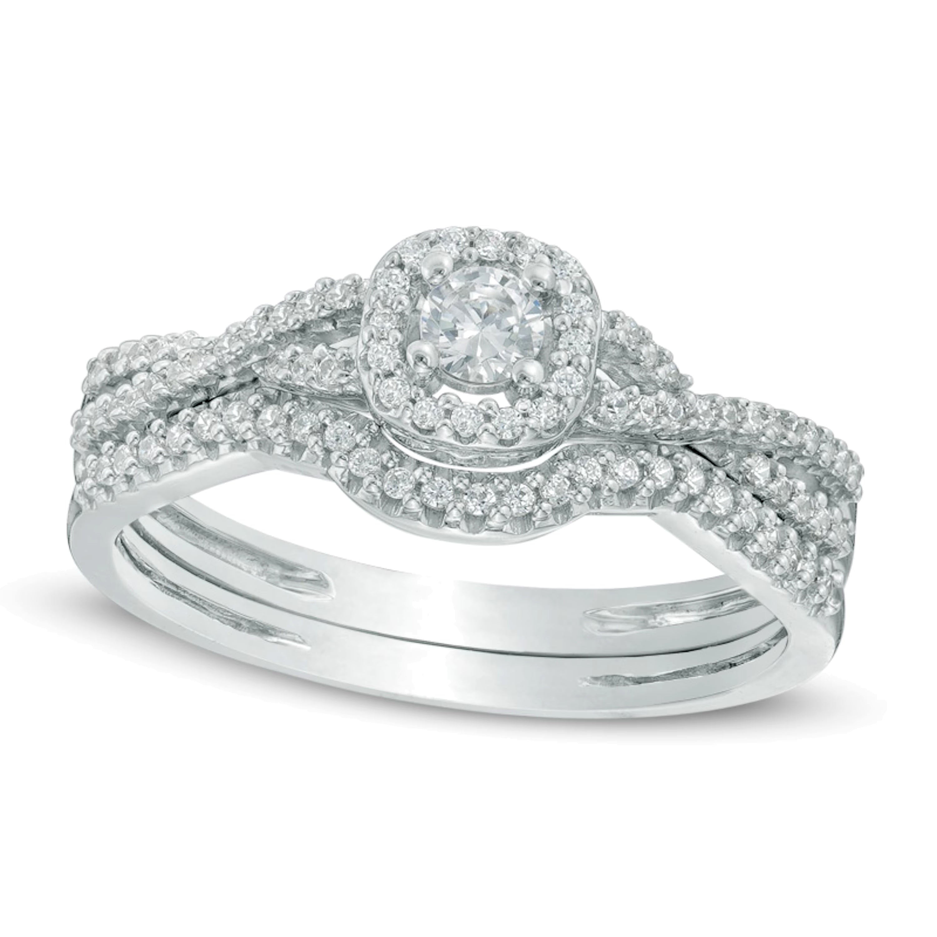 Diamant-Brautset mit geflochtenem Rahmen 0,38 ct. Gesamtgewicht in 10K Weißgold