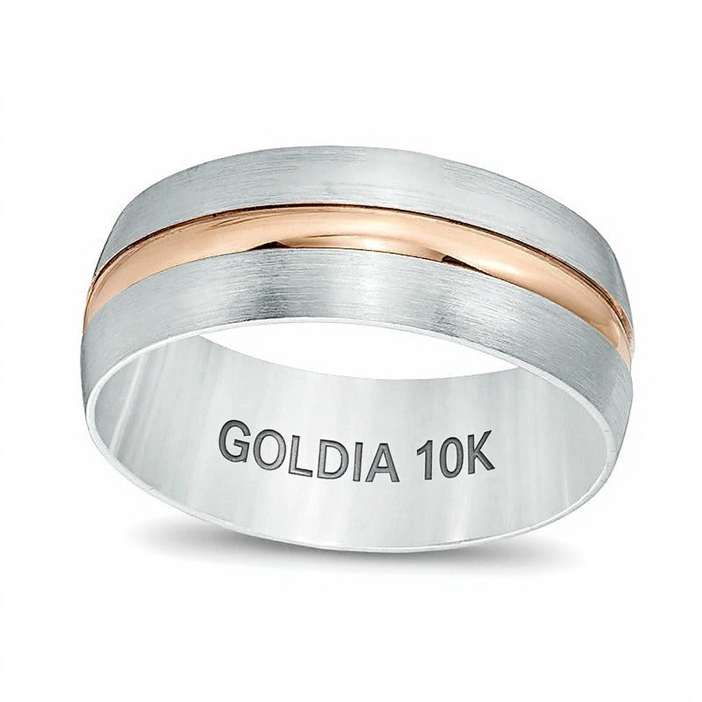 8,0 mm Ehering mit mittlerem Streifen in 10K Two-Tone-Gold