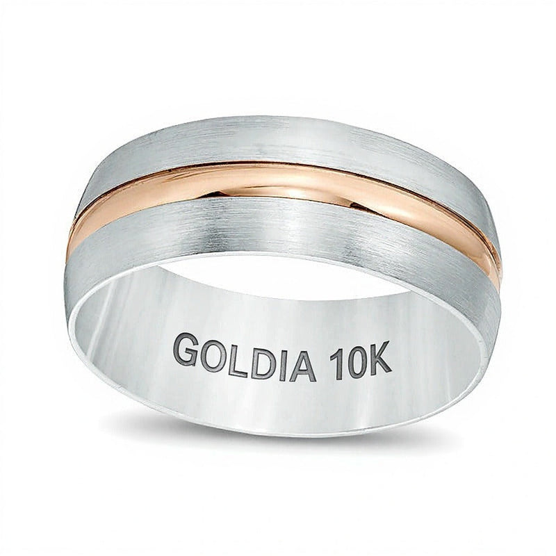 8,0 mm Ehering mit mittlerem Streifen in 10K Two-Tone-Gold