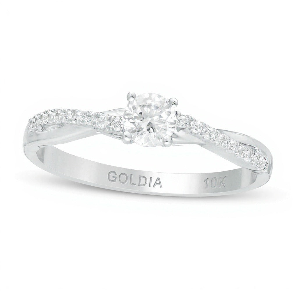 0.33 ct. Gesamtgewicht Diamant Solitär mit seitlichem Besatz Verlobungsring in 10K Weißgold