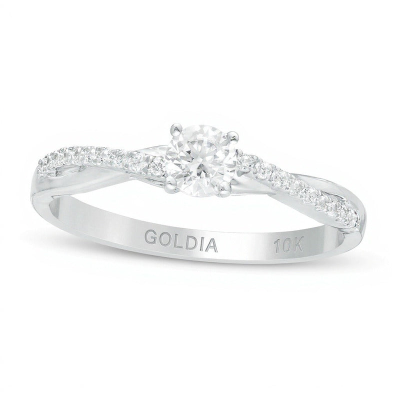 0.33 ct. Gesamtgewicht Diamant Solitär mit seitlichem Besatz Verlobungsring in 10K Weißgold