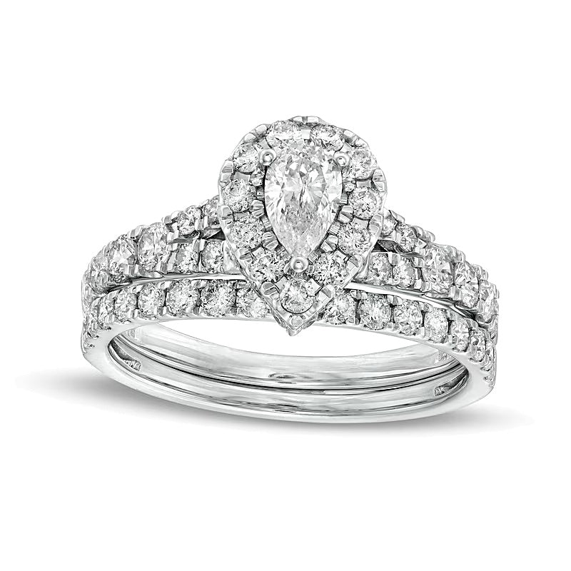 Braut-Set mit tropfenförmigen und runden Diamanten 1.5 ct. Gesamtgewicht in 10K Weißgold