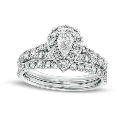 Braut-Set mit tropfenförmigen und runden Diamanten 1.5 ct. Gesamtgewicht in 10K Weißgold