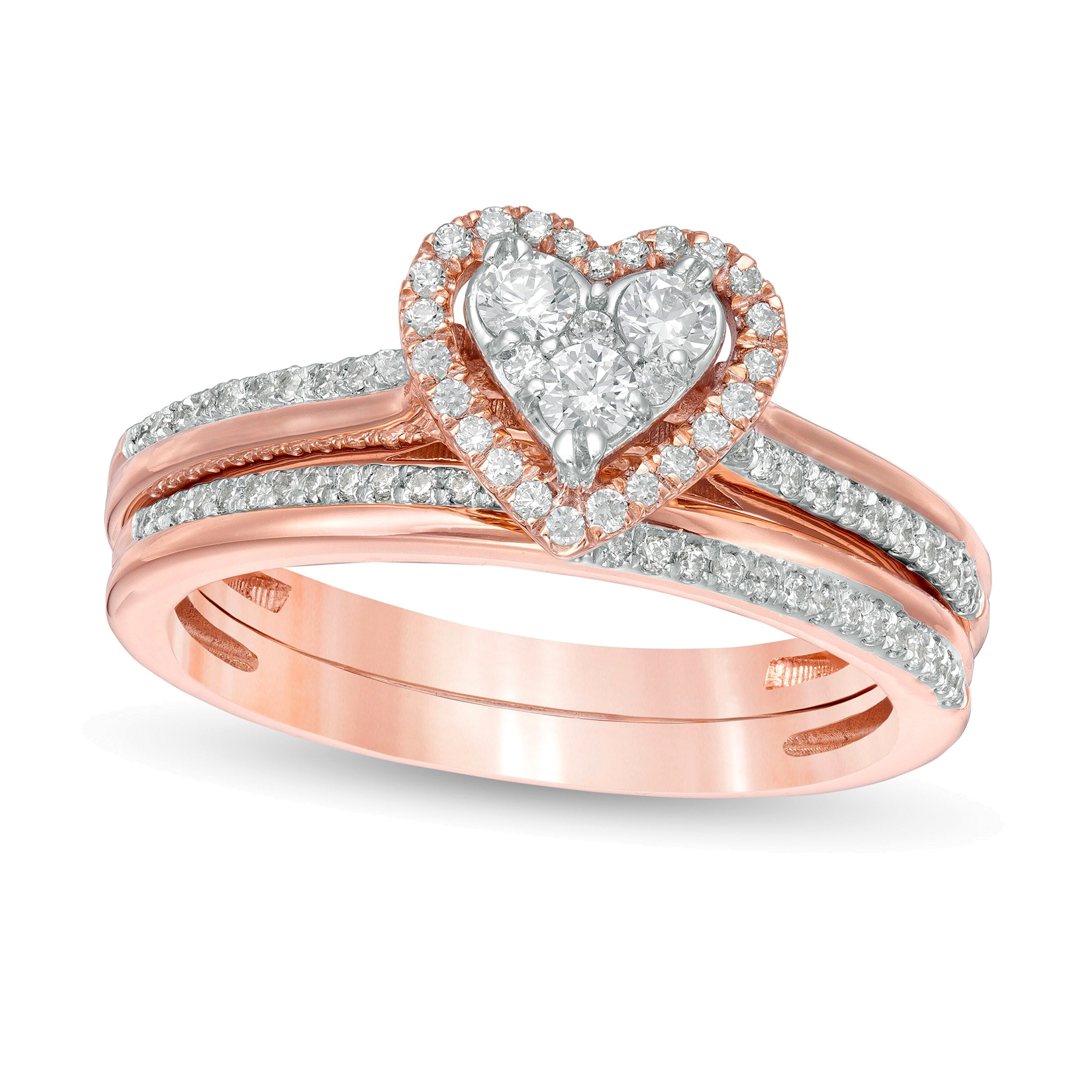 0.5 CT. Gesamtgewicht Komposit-Brautset mit weißen Diamanten in Herz-Form aus 10K Roségold