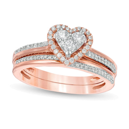 0.5 CT. Gesamtgewicht Komposit-Brautset mit weißen Diamanten in Herz-Form aus 10K Roségold